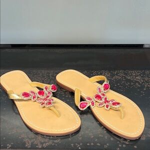 Elegant Gold and Pink Embellished Sandals